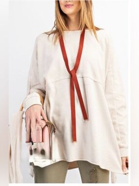 Easel Oversized Cream Long-Sleeve Tunic Top Women’s Size S